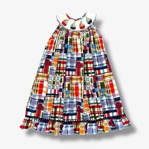 Banana Split Dress Girls 5 Multicolor Plaid Sailboat Smocked Cotton Summer